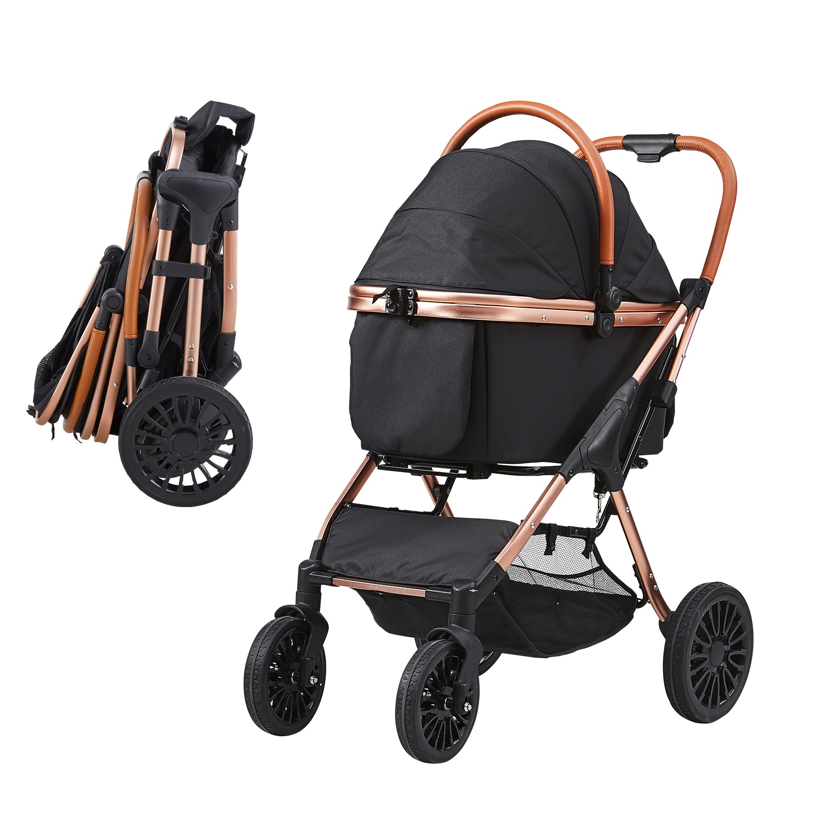 Pet Stroller For Dogs With Detachable Carrier And Storage Basket_voghion.com